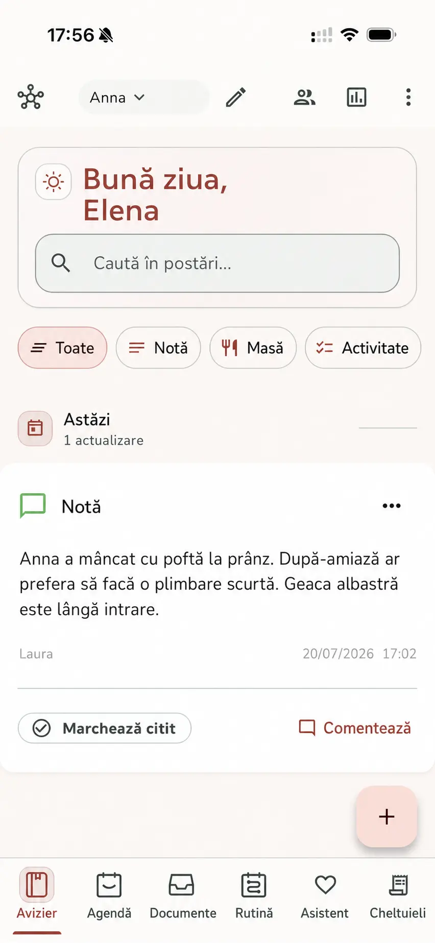 La misma actualización mostrada en rumano